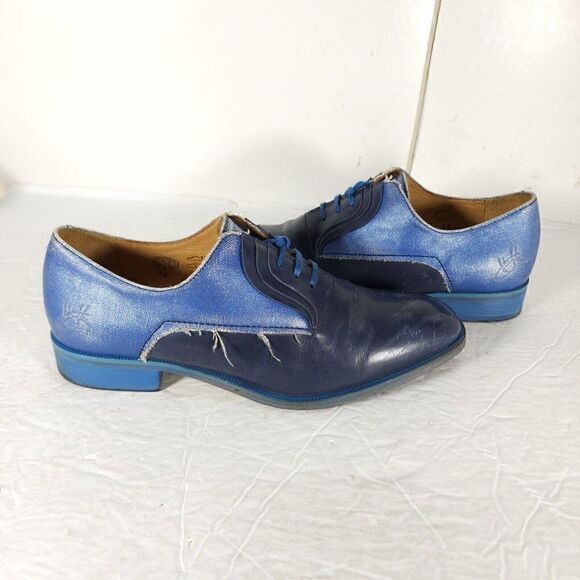 John Fluevog Women's City Angels Istanbul US7,5 Blue Leather Fluttered Oxfords - Picture 8 of 14